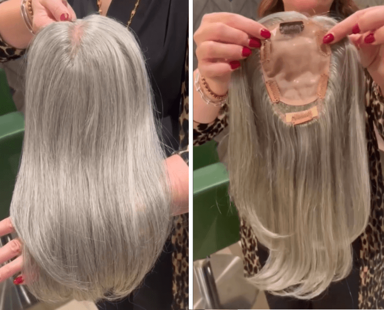 outside and inside view of a topper hair piece